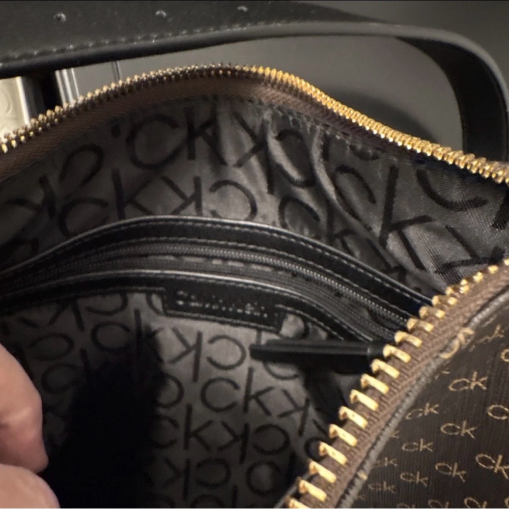 Calvin Klein Brown Monogram Crossbody with Gold Accents - Picture 5 of 9